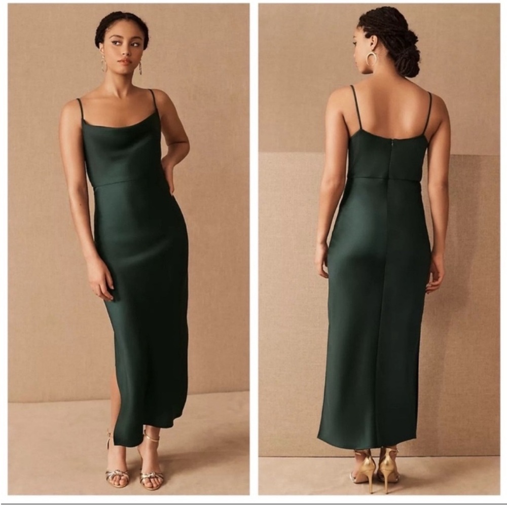 Anthropologie Elegant Pine Green Bias-Cut Slip Dress